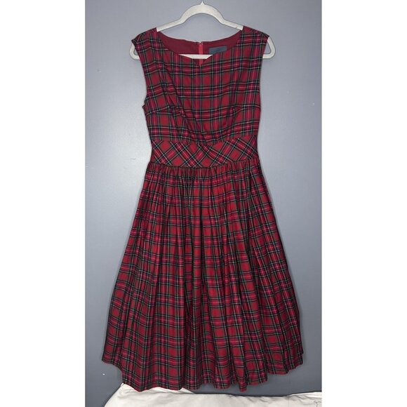 ModCloth Dress Womens 8 Red Tartan Plaid Fit & Flare Midi Holiday Party Retro - Picture 15 of 16